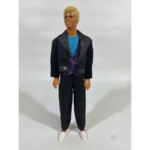 Vintage 1988 Ken Doll Blonde Blue Green Eyes Black Suit